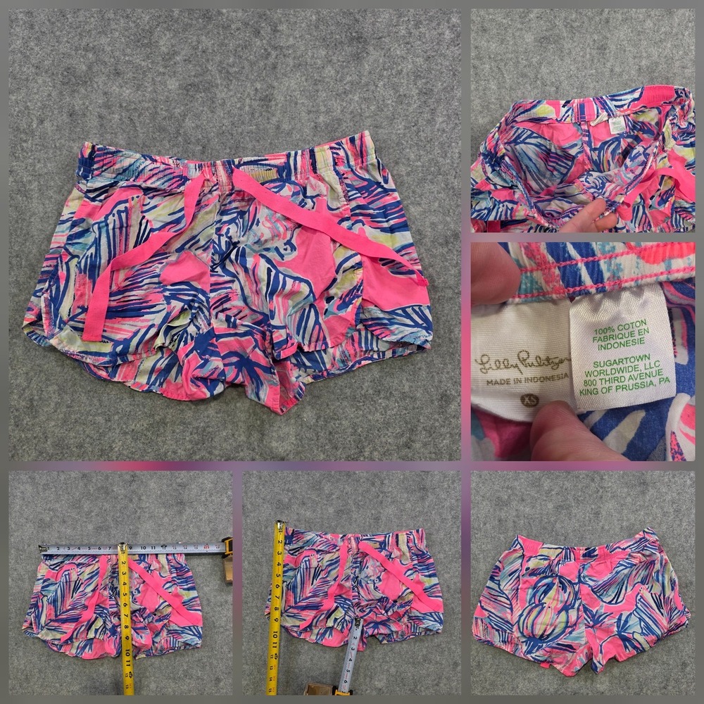 Lilly Pulitzer Shorts Womens XS Multicolor Tropical Print Drawstring Ruffle